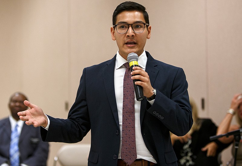 District 30 Democrat candidate Joda Thongnopnua speaks during a meet-and-greet hosted by the League of Women Voters at the University of Tennessee at Chattanooga on Sept. 24.