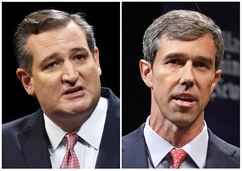 This combination of Sept. 21, 2018, file photos show Republican U.S. Sen. Ted Cruz, left, and Democratic U.S. Rep. Beto O'Rourke, right, during their first Senate debate in Dallas.