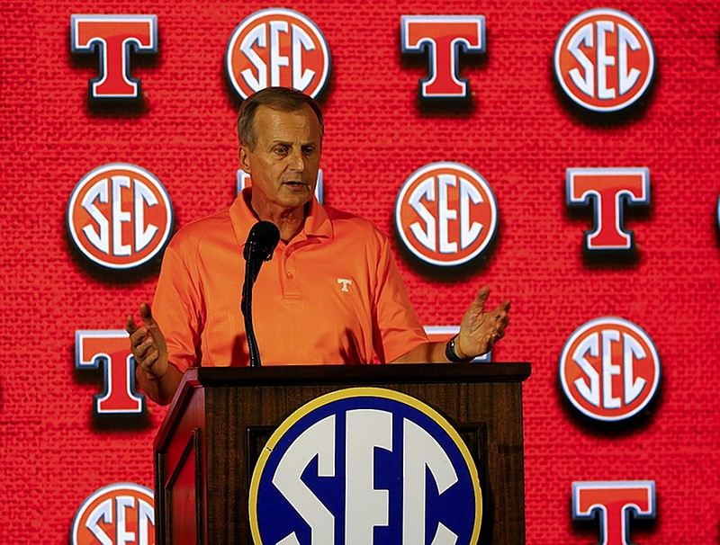 Tennessee men's basketball coach Rick Barnes answers a question at SEC media day on Wednesday in Birmingham, Ala.