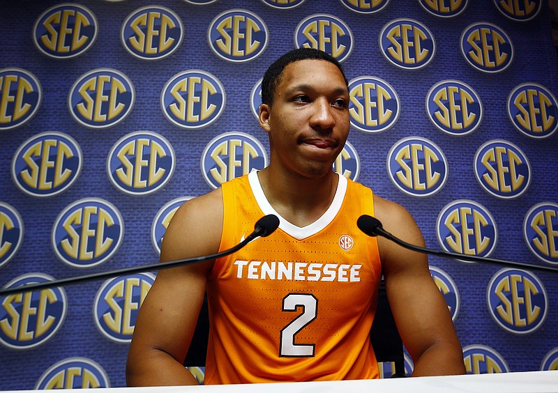Tennessee junior forward Grant Williams speaks at the SEC's media day for men's basketball Wednesday in Birmingham, Ala. 