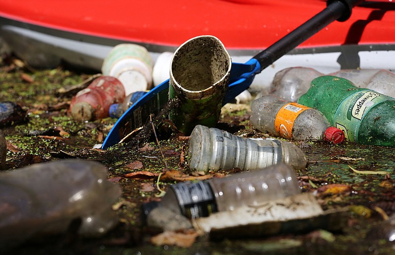 Bottles are a big part of the litter picked up from Chattanooga Creek in this August photo.