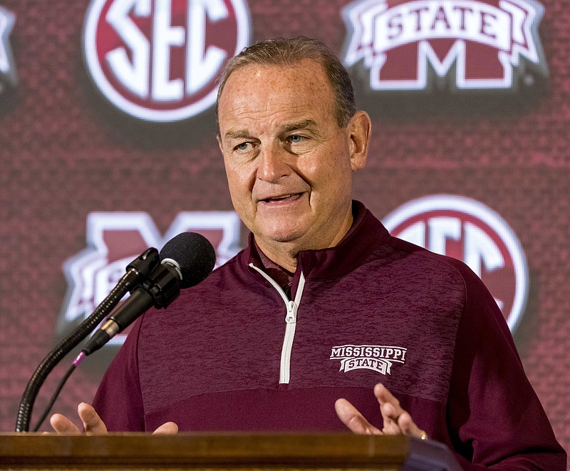 Mississippi State coach Vic Schaefer speaks at SEC media day for women's basketball Thursday in Birmingham, Ala. The Bulldogs were picked to win the conference after finishing as national runners-up the past two seasons.