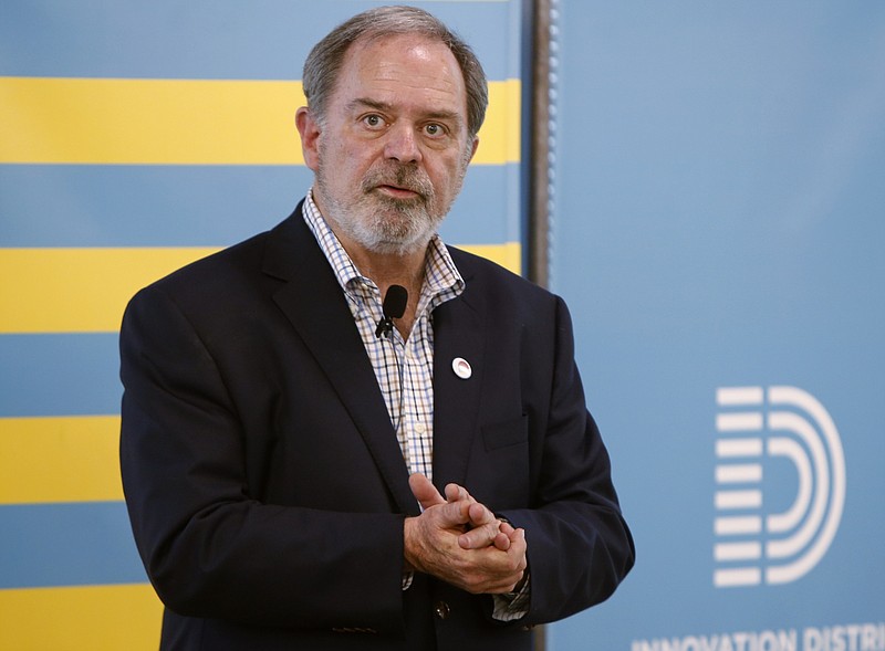 The Enterprise Center President and CEO Ken Hays speaks during a public meeting on the framework for the Innovation District on the Fifth Floor of the Edney Innovation Center on Tuesday, March 20, 2018 in Chattanooga, Tenn.