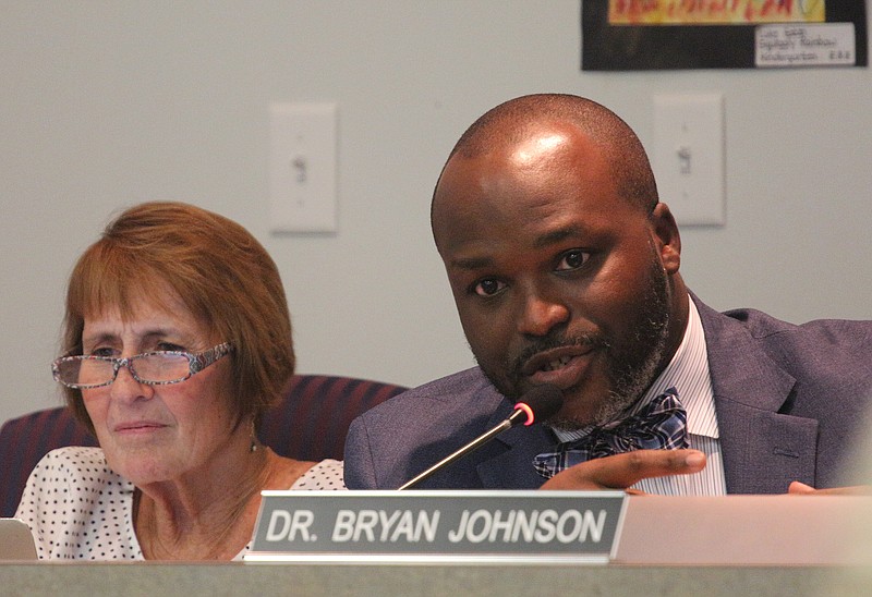 Hamilton County Schools Superintendent Dr. Bryan Johnson makes a point in a Hamilton County Board of Education meeting earlier this year.