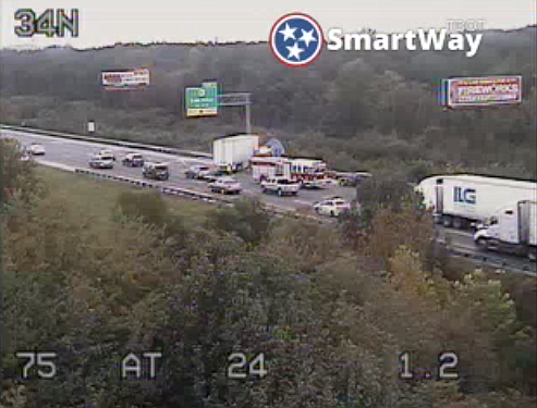 A jack-knifed tractor trailer at the Interstate 75 South and Interstate 24 West split is causing major traffic delays Saturday afternoon through Chattanooga.

