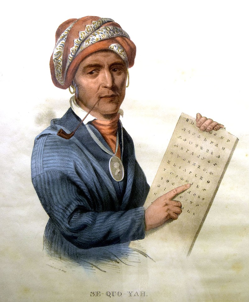 A portrait of Sequoyah, the Cherokee man born in 1776 who invented the Cherokee Syllabary and a written language. (Staff photo by Ben Benton)