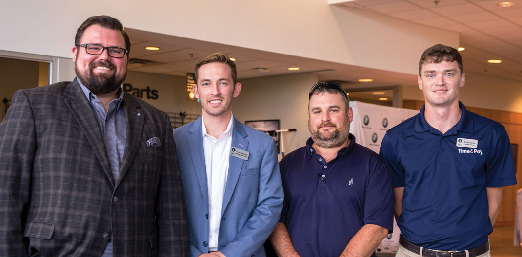 Rob Dale, Sean Slaughter, Jeff Nixon and Andy Scheu attend the Young Professionals of Chattanooga's after hours event at BMW of Chattanooga.