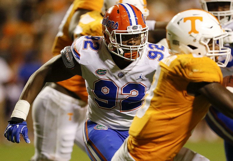 Florida defensive end Jabari Zuniga, shown pursuing Tennessee running back Ty Chandler last month at Neyland Stadium, has 8.5 tackles for loss and four sacks this season entering Saturday's game against Georgia.