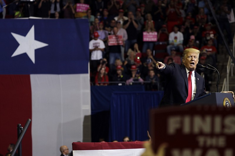President Donald Trump speaks during a campaign rally on Monday for Sen. Ted Cruz, R-Texas, in Houston.