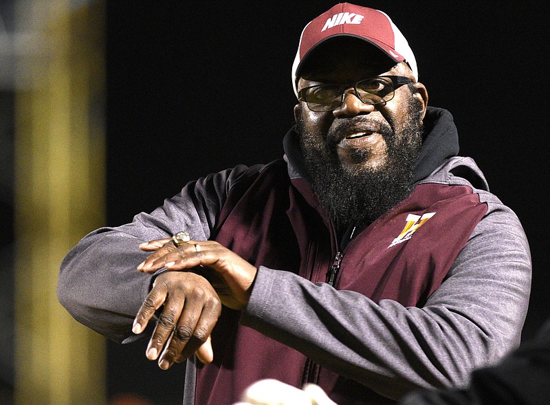 Howard head coach John Starr wants a penalty from the officials.  The Howard Hustling Tigers visited the East Hamilton Hurricanes in a TSSAA District game on October 26, 2018