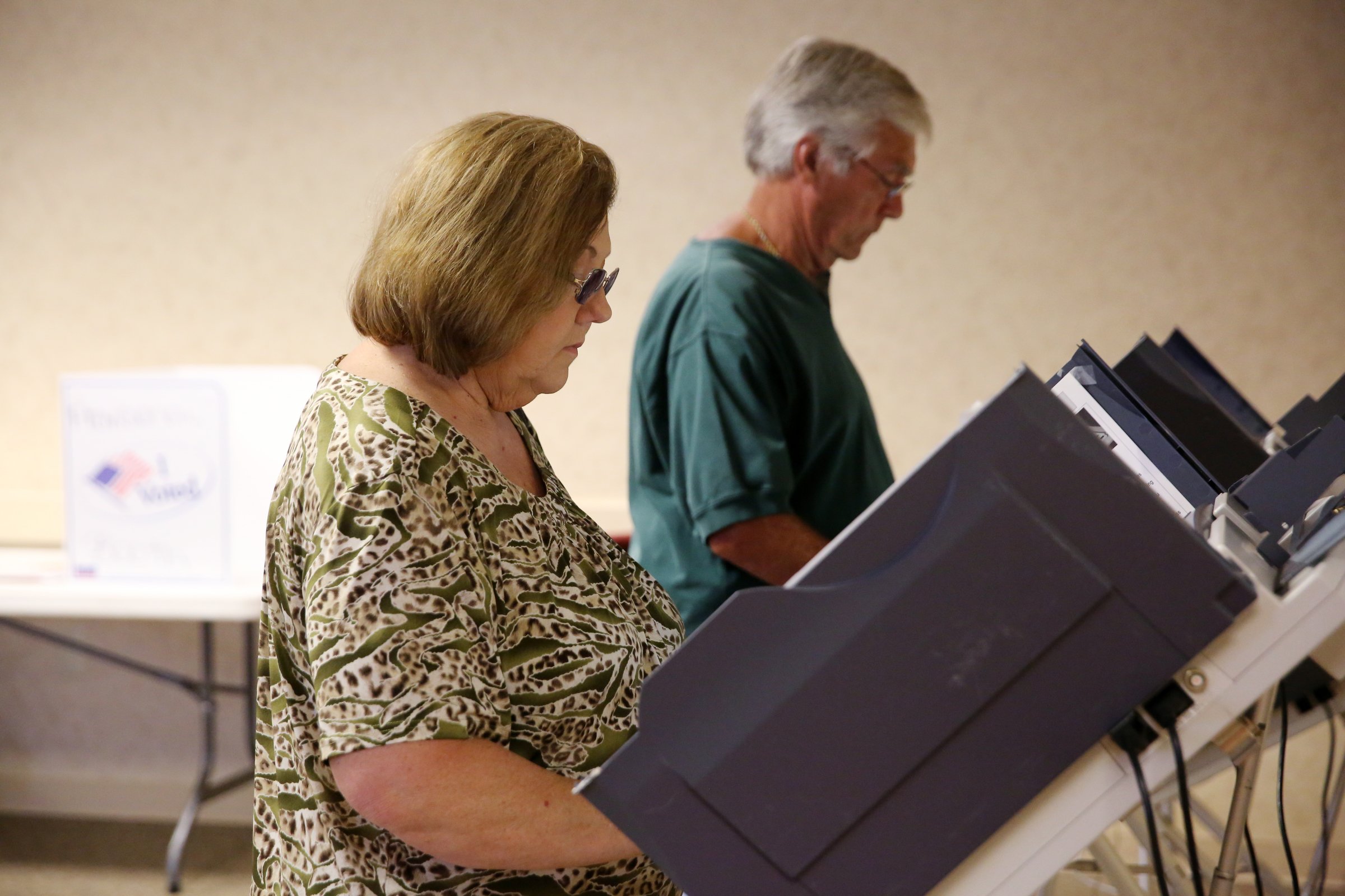 Brenda Gilbert and Danny Gilbert of Rossville vote in the Georgia primary election Tuesday, July 24, 2018 at the Chattanooga Valley Church of the Nazarene in Flintstone, Georgia. Of about 6,000 people in the voting precinct, 77 had shown up by 10:30 a.m.