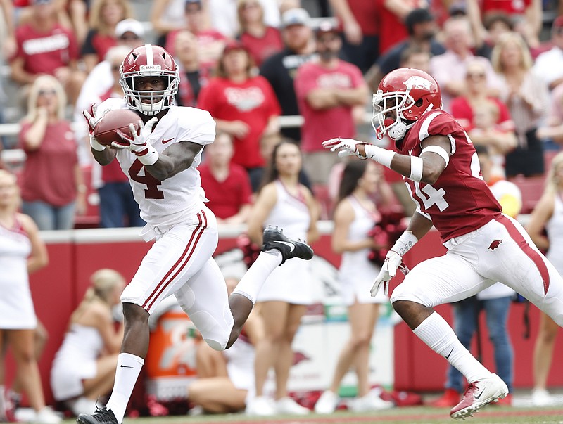 Alabama sophomore receiver Jerry Jeudy leads the Crimson Tide entering Saturday's game at LSU with 31 catches for 777 yards and 10 touchdowns.
