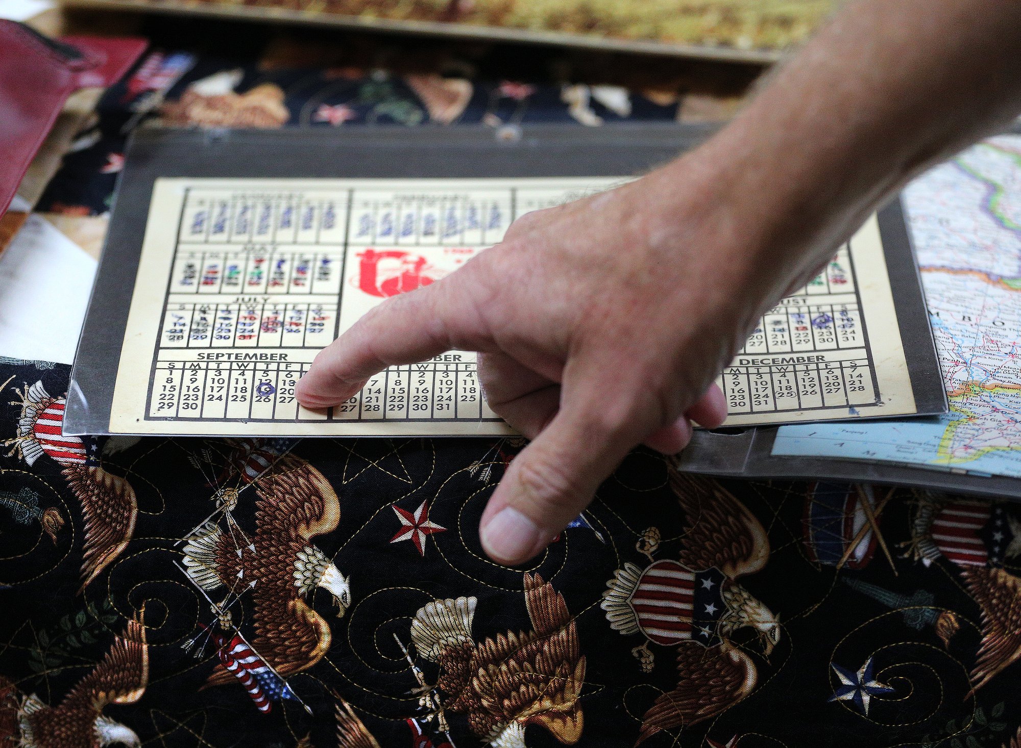 Philip George Garver points out the day he marked on his calendar for when he was supposed to leave the Vietnam War during an interview Wednesday, October 17, 2018 in Collegedale, Tennessee. Garver ended up being shipped out of Vietnam prior to the day he expected to leave.