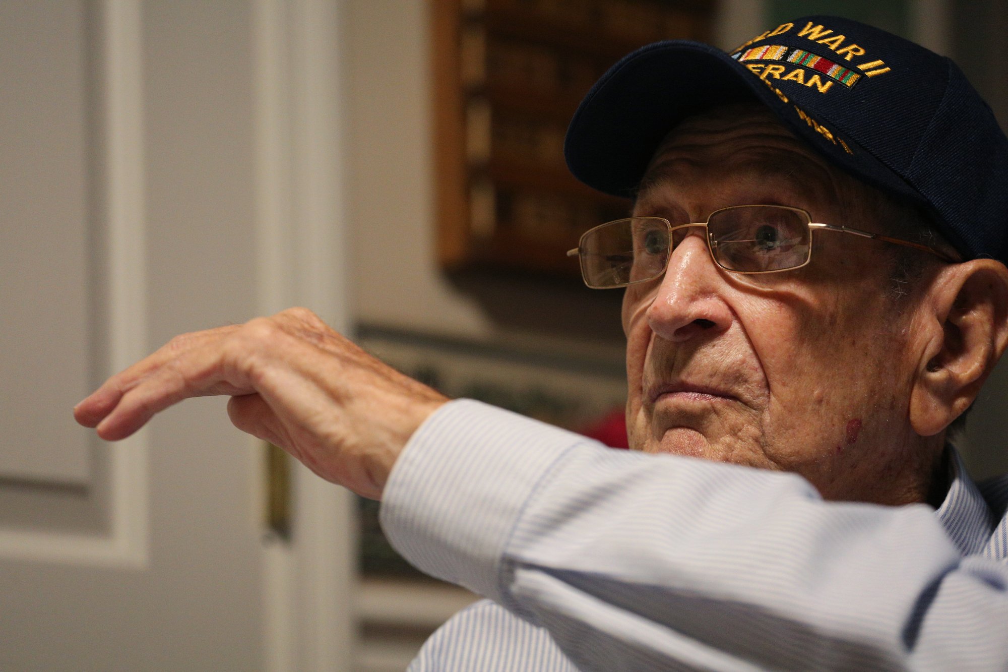 Ralph Painter talks about his tank pulling up on the beach in Normandy, France, on D-Day during an interview Monday, October 15, 2018 at his home in East Brainerd, Tennessee. Painter claims to have been on one of the first tanks to land at Utah Beach in Normandy, France, on D-Day.
