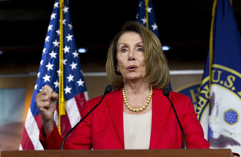 In this Sept. 6, 2018, file photo. House Minority Leader Nancy Pelosi, D-California, speaks during her weekly news conference on Capitol Hill in Washington. (AP Photo/Jose Luis Magana, File)