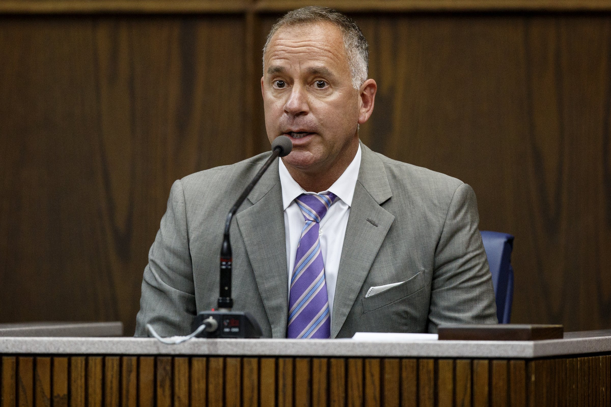 Mike Mallen gives testimony before Judge Andrew Freiberg during Tim Boyd's extortion trial in Judge Don Poole's courtroom in the Hamilton County-Chattanooga Courts Building on Wednesday, Oct. 31, 2018 in Chattanooga, Tenn.