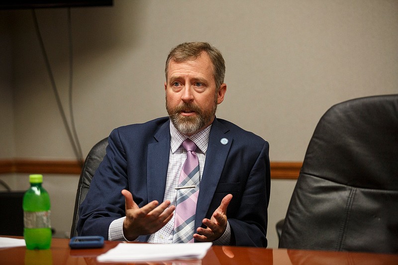 Hamilton County Water and Wastewater Treatment Authority Executive Director Mark Harrison speaks with the Times Free Press editorial board in the newspaper's office on Thursday, Nov. 1, 2018, in Chattanooga, Tenn. 