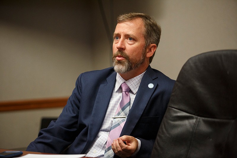 Hamilton County Water and Wastewater Treatment Authority Executive Director Mark Harrison speaks with the Times Free Press editorial board in the newspaper's office on Thursday, Nov. 1, 2018, in Chattanooga, Tenn. 