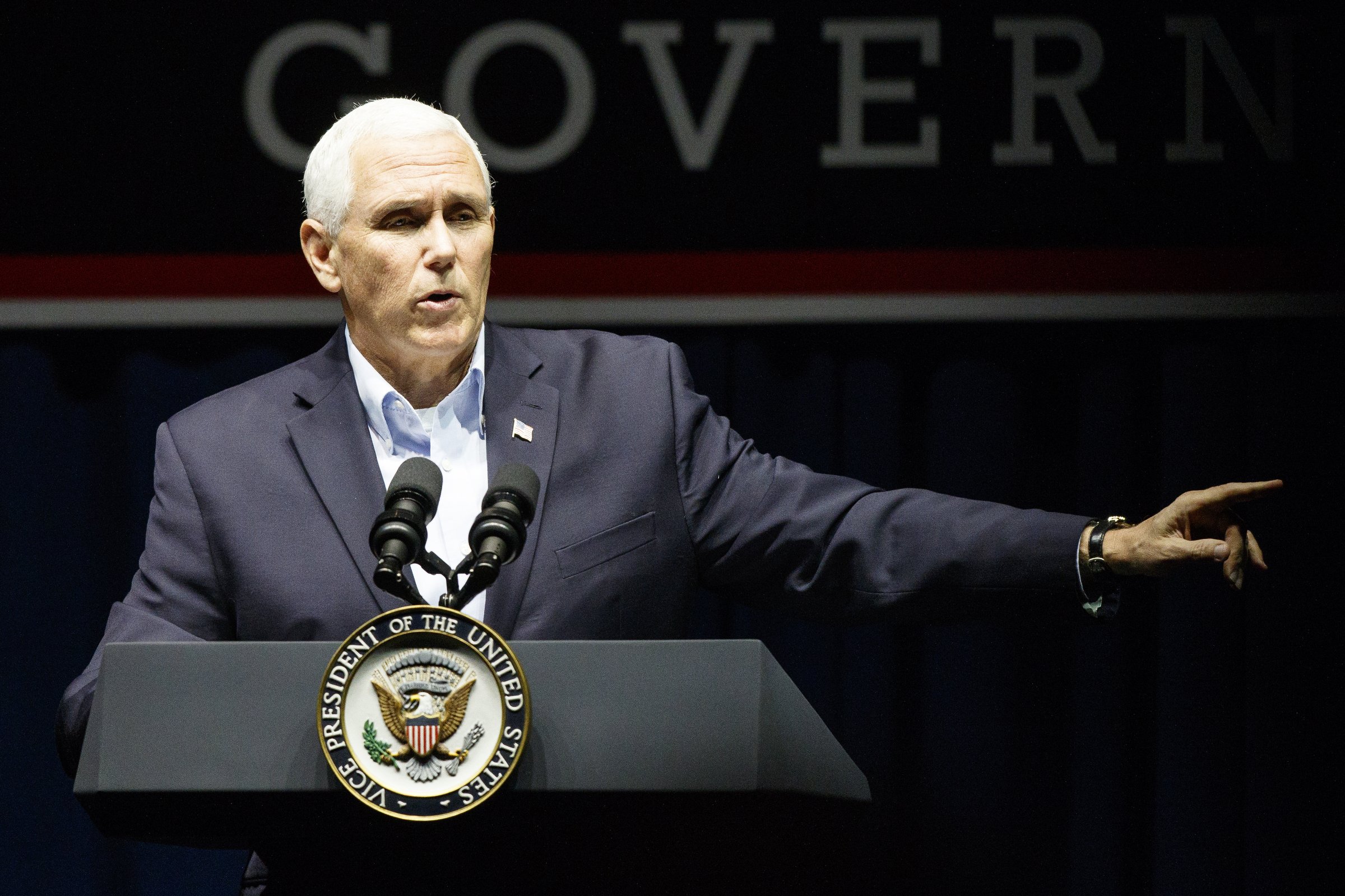Vice President Mike Pence speaks during a "Get Out The Vote" rally while stumping for Republican gubernatorial candidate Brian Kemp at the Dalton Convention Center on Thursday, Nov. 1, 2018 in Dalton, Ga. Republican Brian Kemp is facing off against Democrat Stacey Abrams for governor in Georgia.