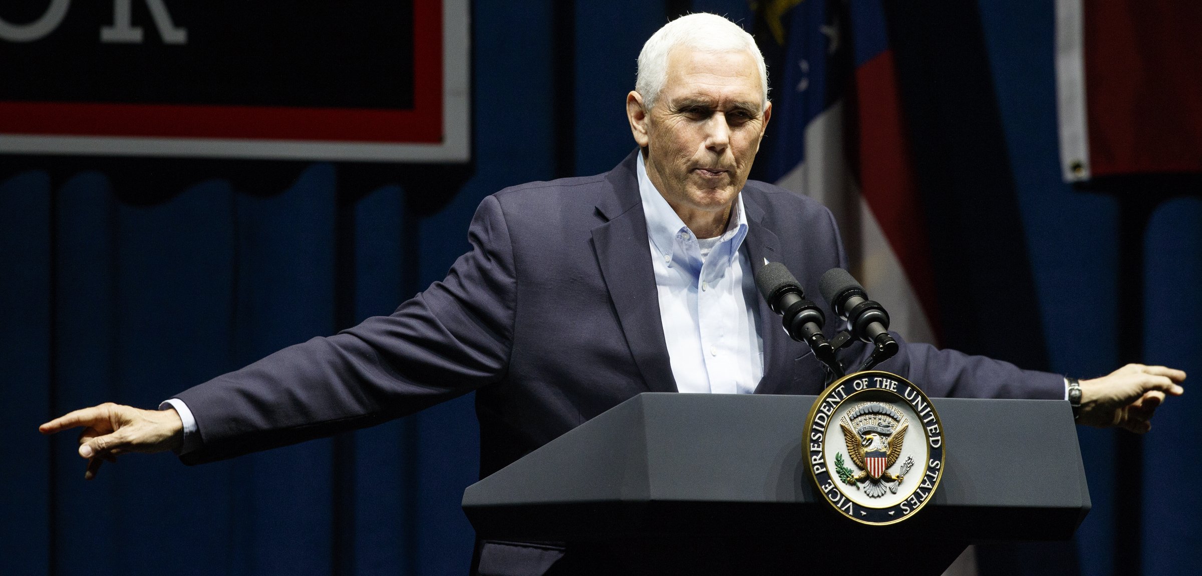 Vice President Mike Pence speaks during a "Get Out The Vote" rally while stumping for Republican gubernatorial candidate Brian Kemp at the Dalton Convention Center on Thursday, Nov. 1, 2018 in Dalton, Ga. Republican Brian Kemp is facing off against Democrat Stacey Abrams for governor in Georgia.