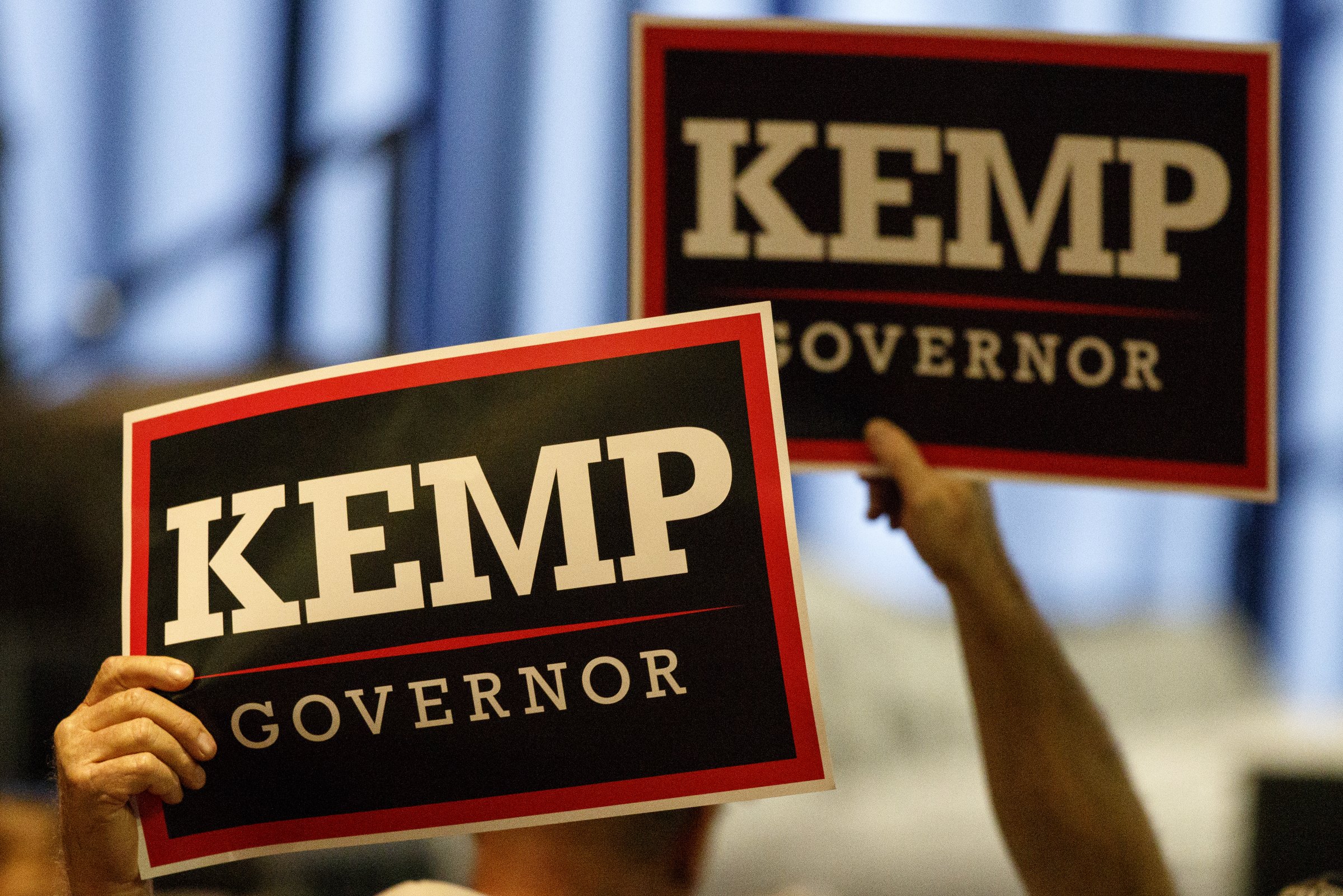 during a "Get Out The Vote" rally at the Dalton Convention Center on Thursday, Nov. 1, 2018 in Dalton, Ga. Republican Brian Kemp is facing off against Democrat Stacey Abrams for governor in Georgia.