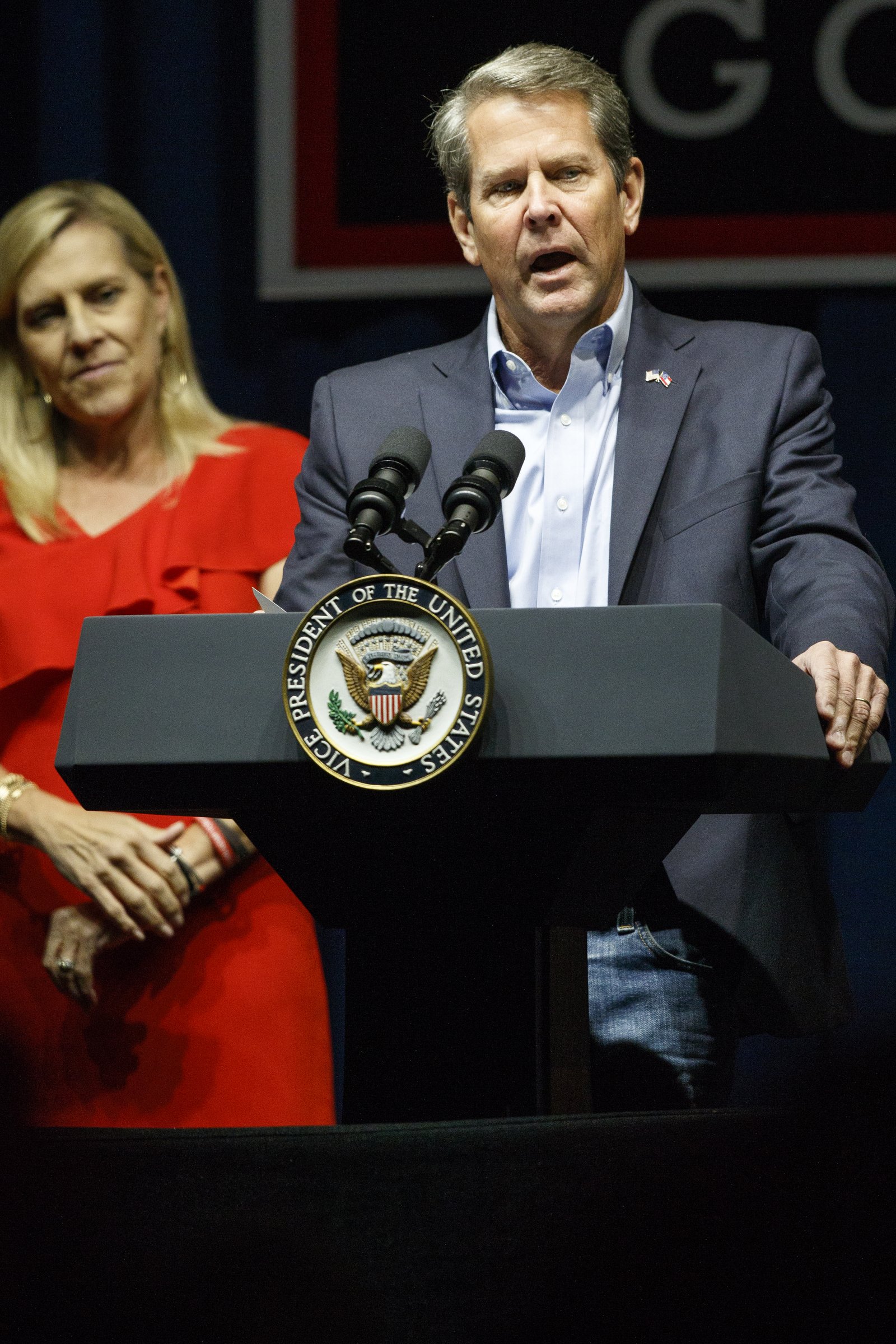 Republican gubernatorial candidate Brian Kemp speaks during a "Get Out The Vote" rally at the Dalton Convention Center on Thursday, Nov. 1, 2018 in Dalton, Ga. Republican Brian Kemp is facing off against Democrat Stacey Abrams for governor in Georgia.