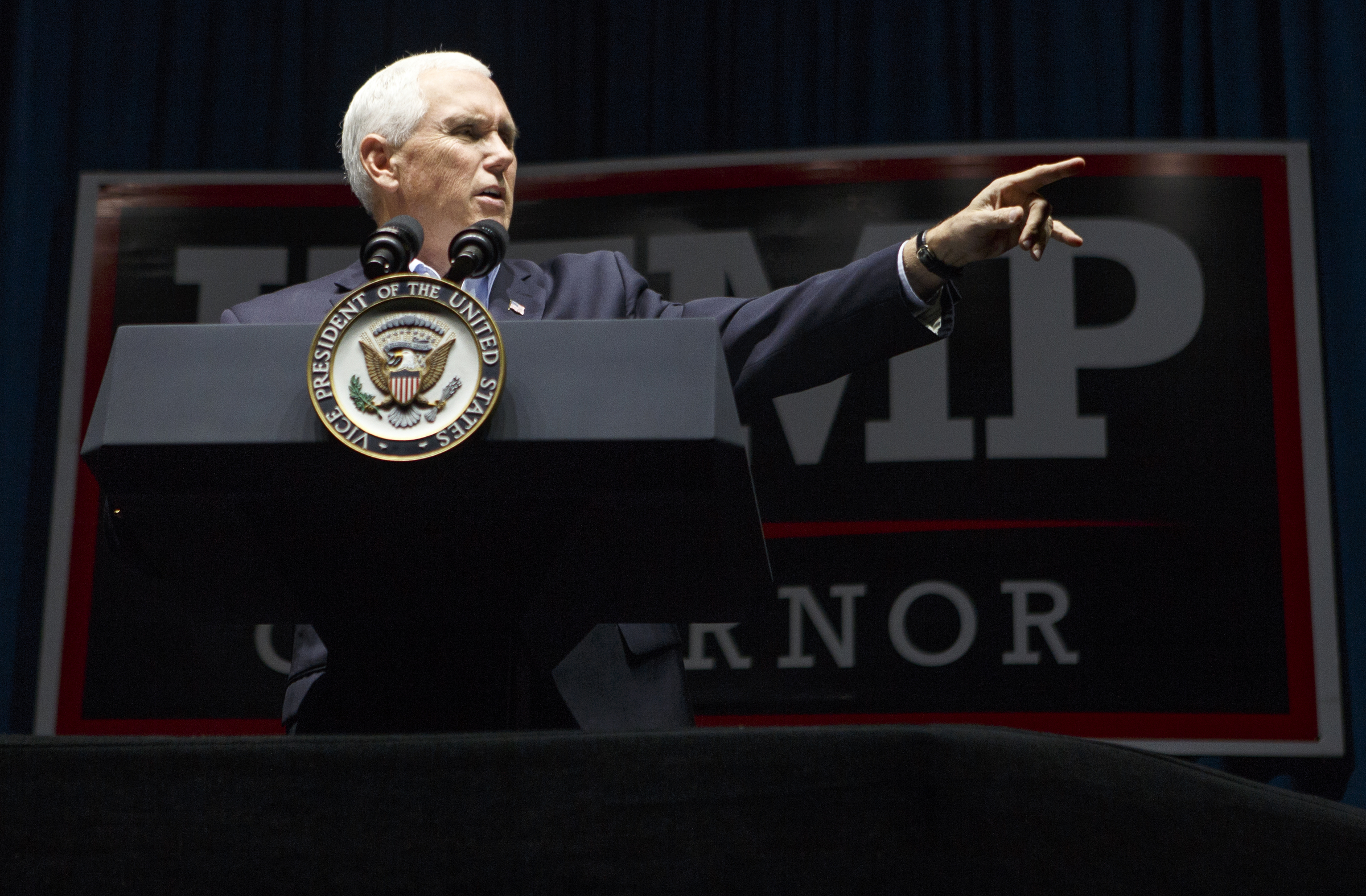 Vice President Mike Pence speaks during a "Get Out The Vote" rally while stumping for Republican gubernatorial candidate Brian Kemp at the Dalton Convention Center on Thursday, Nov. 1, 2018 in Dalton, Ga. Republican Brian Kemp is facing off against Democrat Stacey Abrams for governor in Georgia.