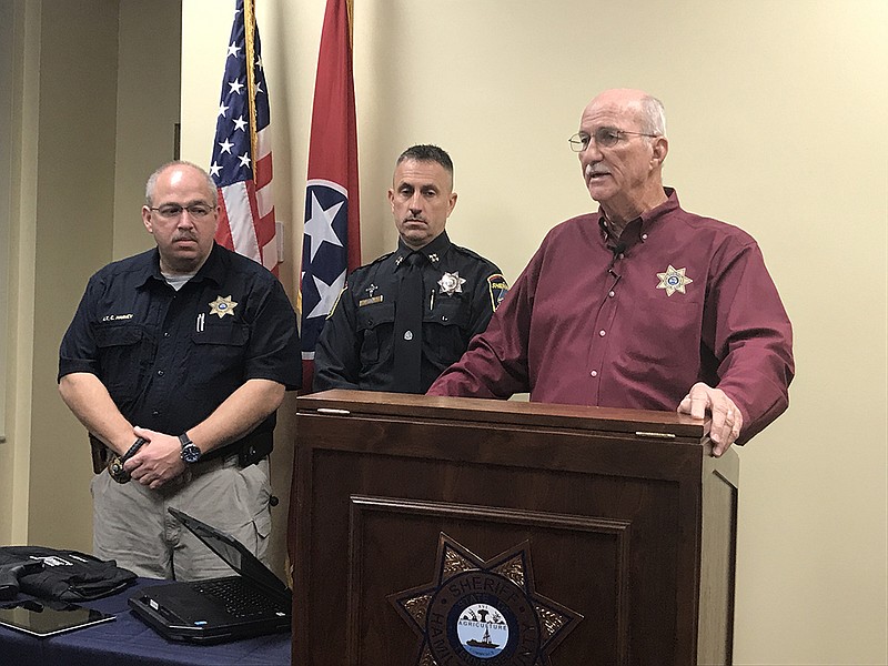 Hamilton County Sheriff Jim Hammond and other HCSO law enforcement officials address recent car break-ins and auto thefts at a press conference on Nov. 1, 2018. Meghan Mangrum/Times Free Press
