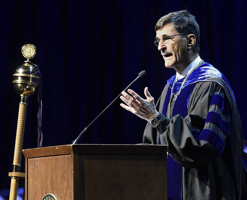 Dr. Paul Conn, President of Lee Univesity since 1986, delivers the centennial address.  Lee University celebrated its centennial with a celebration at the Conn Center on the campus of the Cleveland, Tenn., school on November 2, 2018.  
