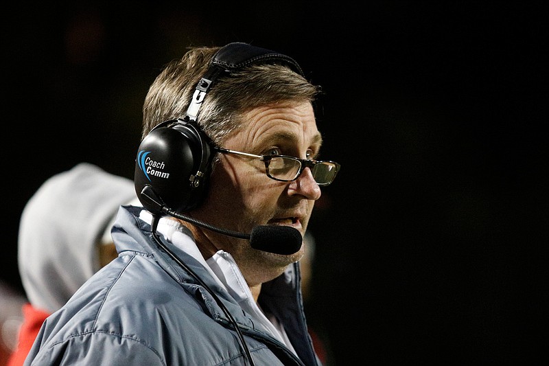 Staff file photo / Phil Massey coaches Baylor's football team during a home playoff game against Pope John Paul II on Nov. 2, 2018.