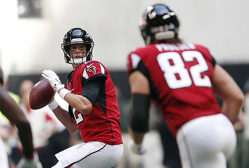 Atlanta Falcons quarterback Matt Ryan looks for an open receiver during a home win against the Tampa Bay Buccaneers on Oct. 14.