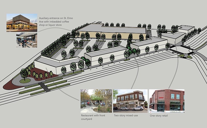 An alternative proposal for a planned Publix shopping center shows the grocery store in the rear and a number of buildings along South Broad Street. (Photo rendering by Bert Kuyrkendall)