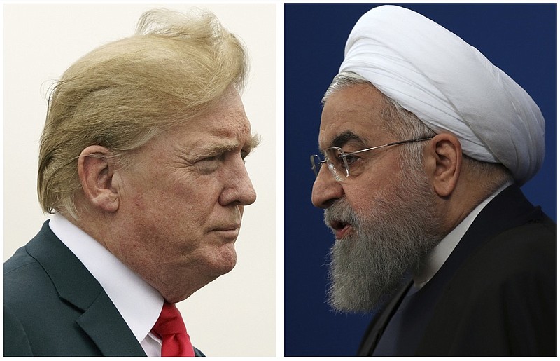 This combination of two pictures shows U.S. President Donald Trump, left, on July 22, 2018, and Iranian President Hassan Rouhani on Feb. 6, 2018. The Trump administration is announcing the reimposition of all U.S. sanctions on Iran that had been lifted under the 2015 nuclear deal. The Trump administration is announcing the reimposition of all U.S. sanctions on Iran that had been lifted under the 2015 nuclear deal. (AP Photo)