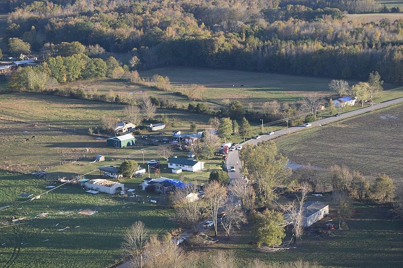 These aerial photos show damage in the Pelham Valley community in Grundy County, Tennessee, from the Election Day tornado that struck the county early on Nov. 6, 2018. (Photo contributed by Grundy County Sheriff Clint Shrum)