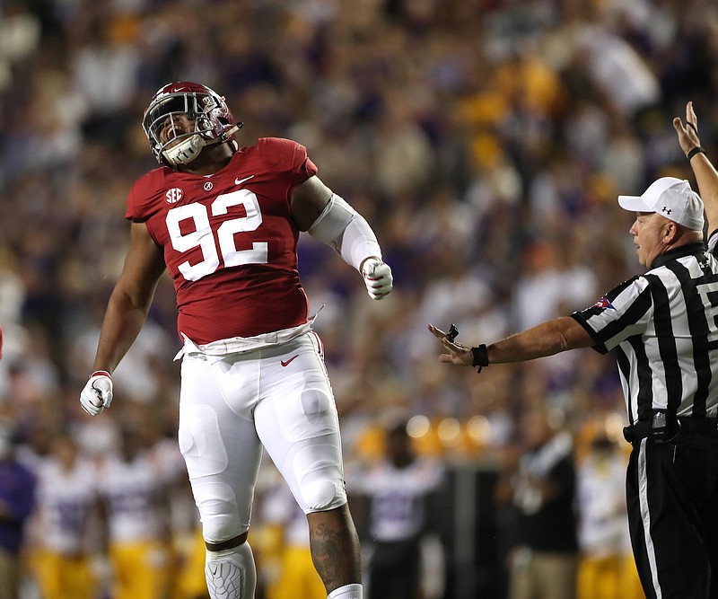 Alabama defensive tackle Quinnen Williams celebrates a stop during last Saturday night's 29-0 win at LSU.