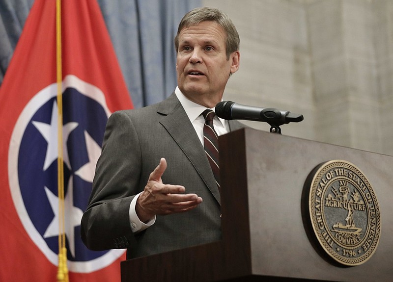 Governor-elect Bill Lee speaks during a news conference in the Capitol Wednesday, Nov. 7, 2018, in Nashville, Tenn. Lee defeated Democrat Karl Dean in the gubernatorial race Tuesday. (AP Photo/Mark Humphrey)