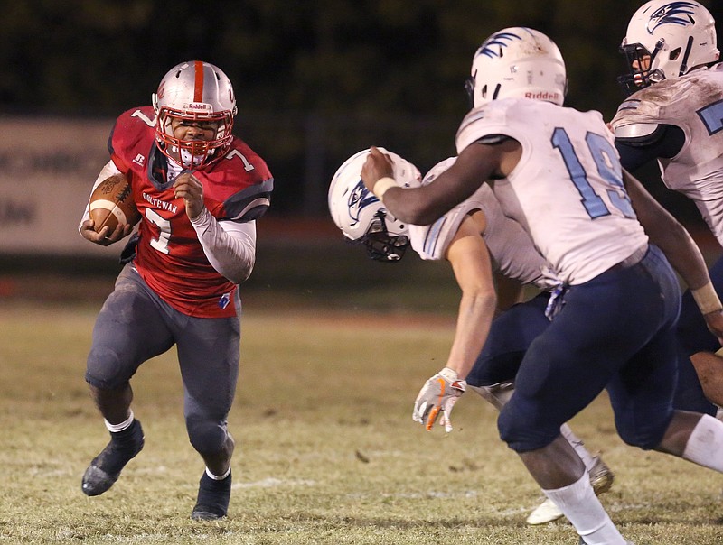 Ooltewah's Kyrell Sanford runs the ball during the second half of last week's home game against Hardin Valley in the first round of the TSSAA Class 6A playoffs.