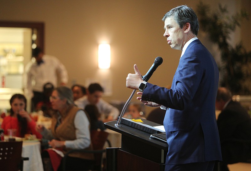Chattanooga Mayor Andy Berke speaks on March 15 at EPB headquarters in downtown Chattanooga.