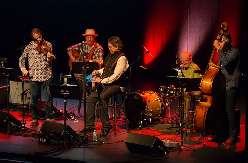 From left, Stuart Duncan, Thomm Jutz, Jerry Douglas, John Gardner (on drums) and Mark Fain play at a "Crossing the Cumberlands" event at Nashville's Tennessee Performing Arts Center in May. A similar show with other artists will come to Chattanooga Saturday. (Photo by Peter Koczera via Tennessee State Parks).