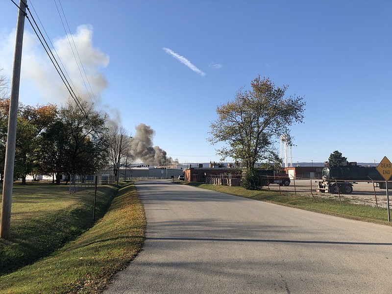 Photo by Mark Pace/Chattanooga Times Free Press — A fire burns at the Mueller Company site in Chattanooga Saturday afternoon.