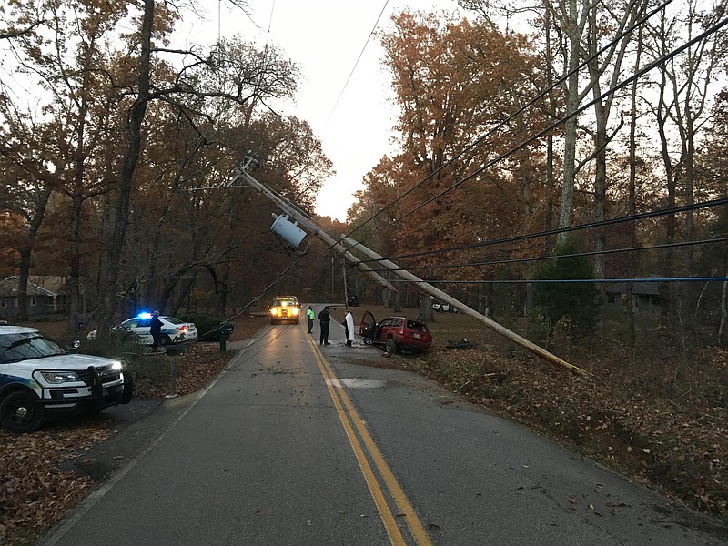 Sawyer Road is closed after SUV collided with a utility pole Saturday evening.