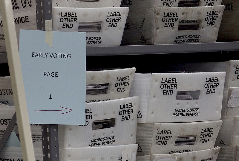 Sorted ballots are seen Monday, Nov. 12, 2018, at the Broward Supervisor of Elections office in Lauderhill, Fla. The Florida recount continued Monday in Broward County. (Joe Cavaretta /South Florida Sun-Sentinel via AP)

