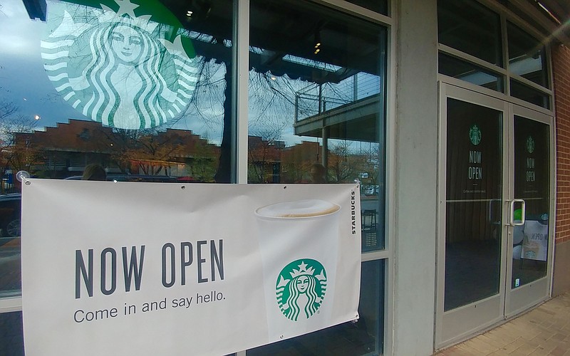 The new, two-story Starbucks at 225 Broad Street opened Monday right next to High Point Climbing and Fitness downtown at The Block. It is the second Starbucks to open downtown this year as other, local coffee shops have closed.