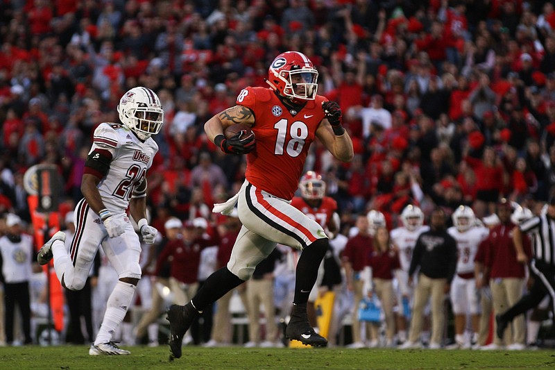 Georgia junior tight end Isaac Nauta, shown during a 54-yard reception during last Saturday's win over UMass, is hoping the Bulldogs offense does not stay sidelined for long against Georgia Tech's clock-consuming offense.