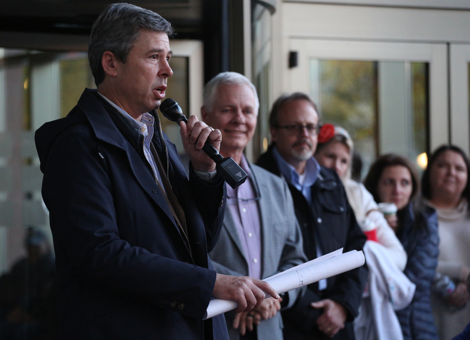 Chattanooga mayor Andy Berke speaks during EPB's traditional Holiday Windows revealing Wednesday, November 21, 2018 in Chattanooga, Tennessee. STEM School Chattanooga students and Public Education Foundation Step-Up summer interns helped EPB to develop the theme and design for the window displays this year.