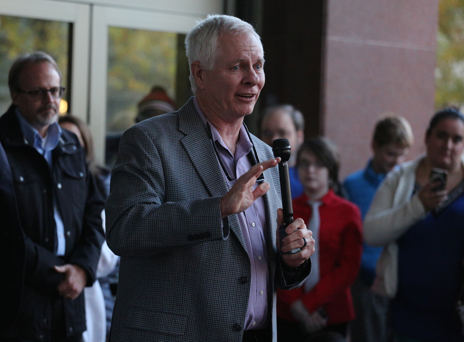 EPB president David Wade lets everyone know it is time to unveil the Holiday Window display Wednesday, November 21, 2018 in Chattanooga, Tennessee. This year's theme was