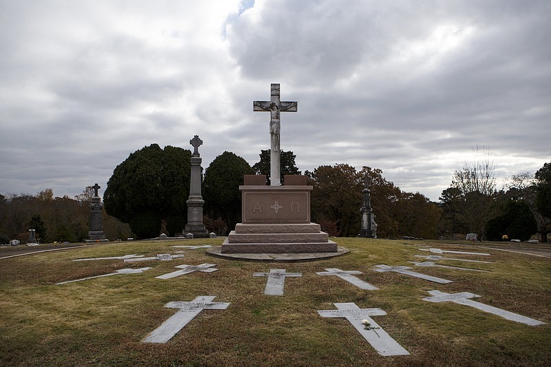 The altar in Priest Circle is seen in Mount Olivet Cemetery on Tuesday, Nov. 20, 2018 in Chattanooga, Tenn. Father Patrick J. Ryan served as the pastor for Saints Peter and Paul's parish for six years between 1872 and 1878. His grave is located in Priest Circle.