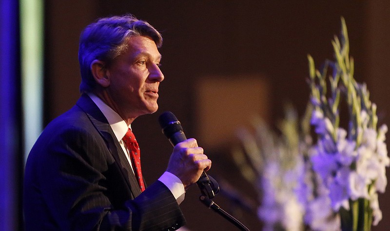 Gubernatorial candidate Randy Boyd speaks during the Hamilton County Republican Party's annual Lincoln Day Dinner at The Chattanoogan on Friday, April 27, 2018, in Chattanooga, Tenn.