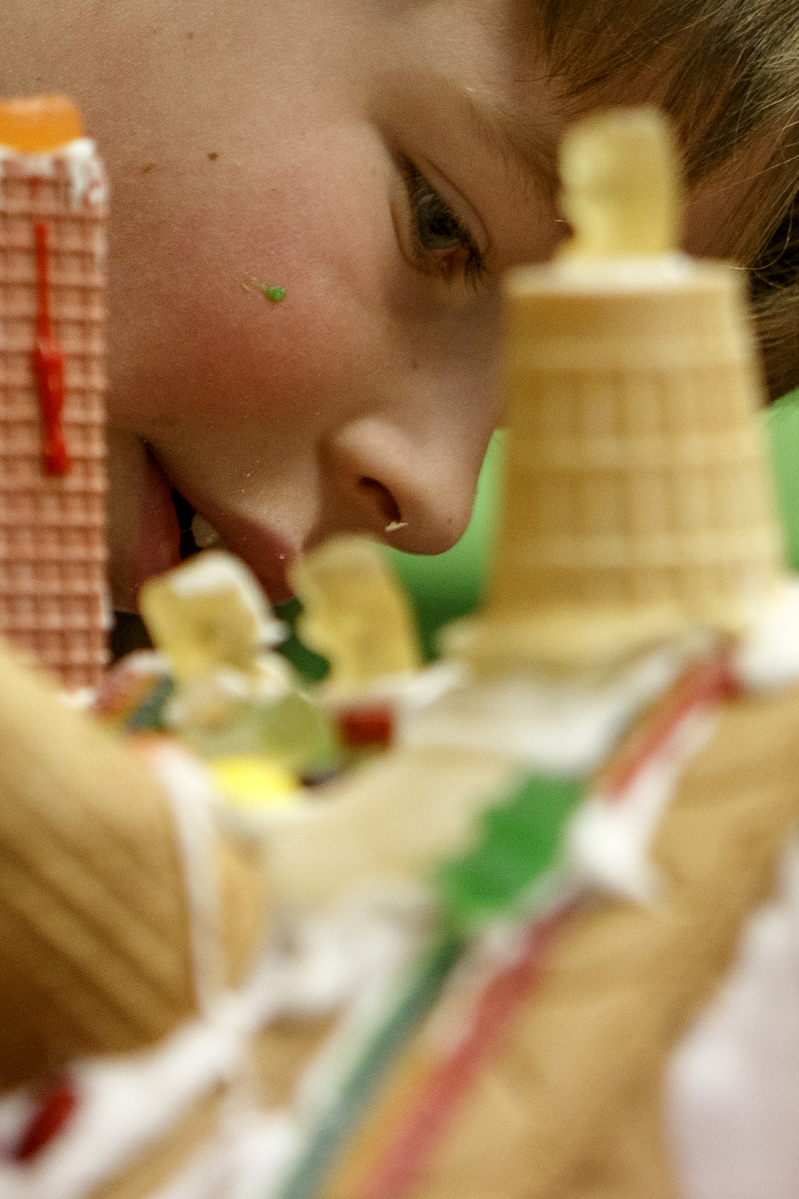 Eight-year-old Evan Staver works on his gingerbread house during the Gingerbread Workshop at the Creative Discovery Museum on Sunday, Nov. 25, 2018 in Chattanooga, Tenn.