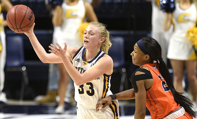 UTC's Lakelyn Bouldin passes during Wednesday night's home game against UT-Martin.